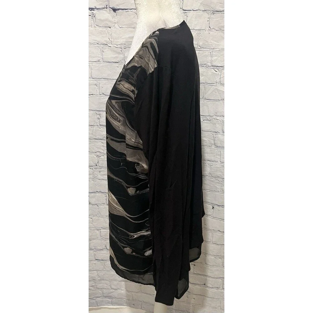 DKNYC Women's Round Neck Long Sleeve Black Gray Print Blouse Size XL - Picture 3 of 7